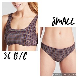 Athleta Seersucker Bikini Set 36 B/C Top Small Bottom Plaid Multicolor